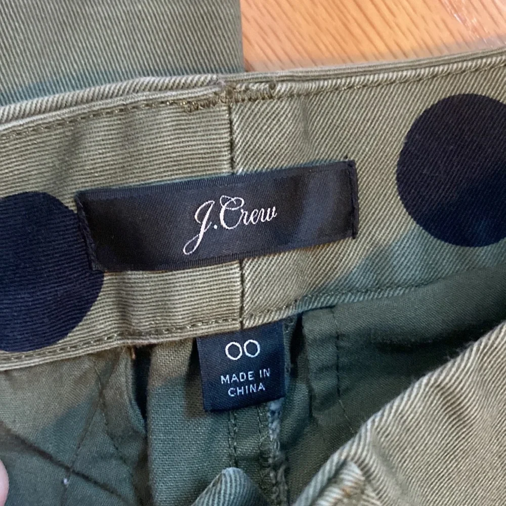 J. Crew Olive Green Wide-Leg Pants with Black Polka Dots